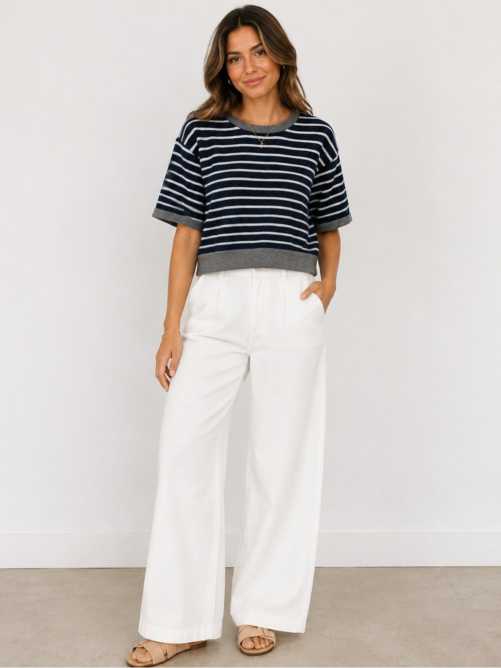 FRAME short sleeve cropped striped sweater size XS
